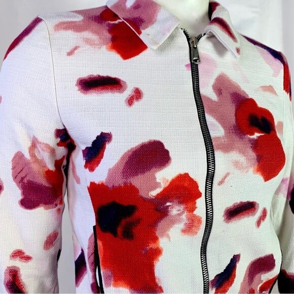 ZARA JACKET FLORAL GRAPHIC COAT BLOOMING OFF WHITE  RED PURPLE JACKET SMALL - Picture 12 of 13